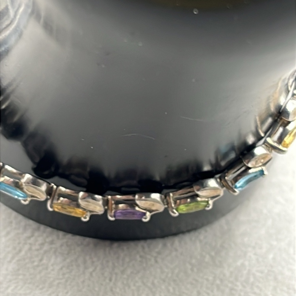 Sterling Silver flower motif tennis bracelet blue topaz, citrine and amethyst - Picture 5 of 12